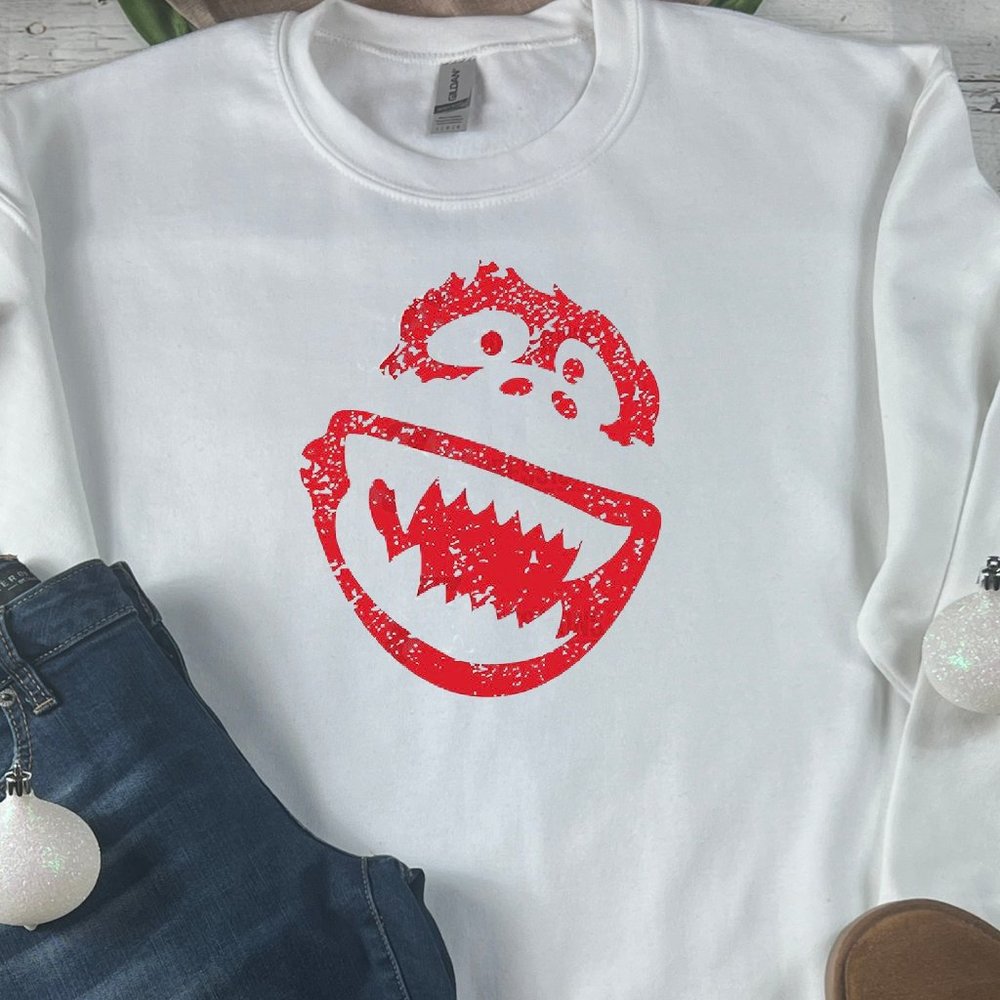 Classic Abominable on a super comfy White Sweatshirt.